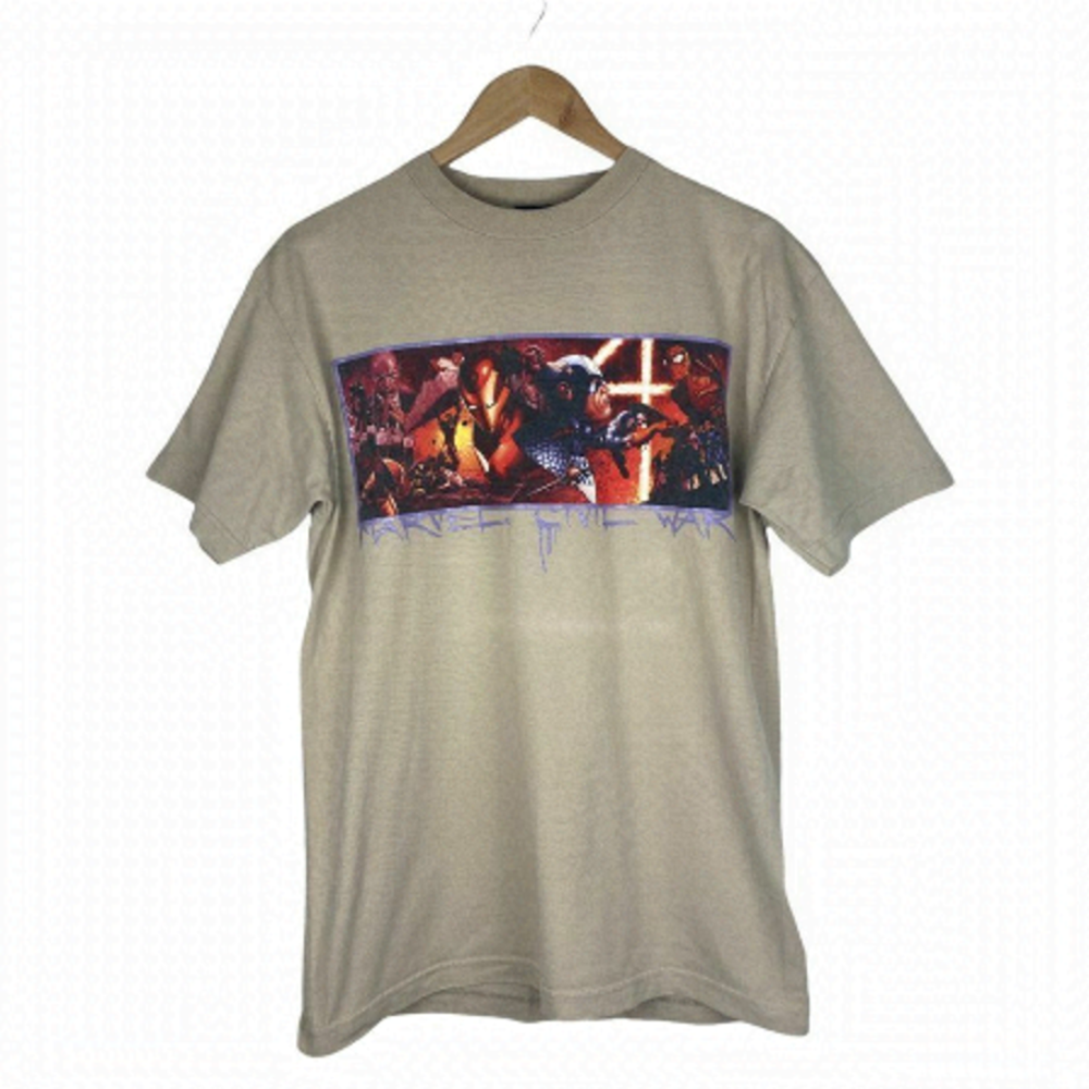 MAD ENGINE Men's Beige Marvel Comics Civil War Crew Neck T Shirt US M